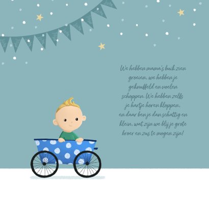 Geboortekaartje broertje zusje fiets feestje slingers 2
