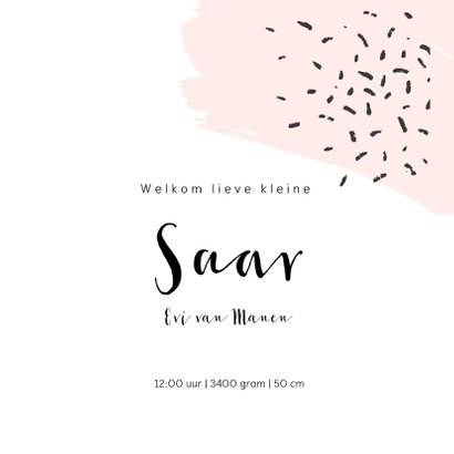 Geboortekaartje brush roze en geel met confetti 3