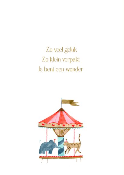 Geboortekaartje carrousel dieren olifant en hartjes 2