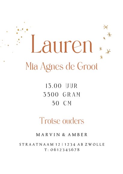 Geboortekaartje christelijk illustratie handen sterren goud 3
