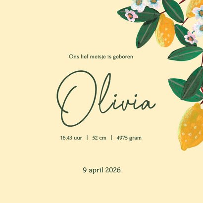 Geboortekaartje citroenen met bloesem 3
