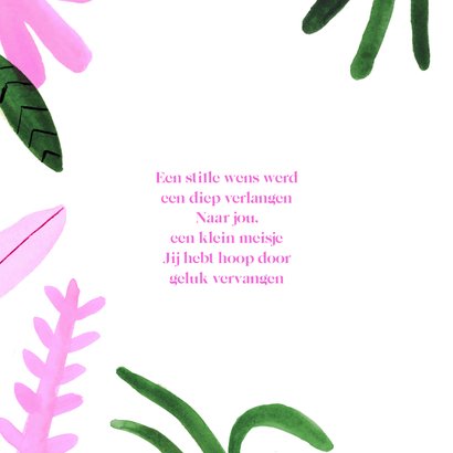 Geboortekaartje colorblocking roze groen bladeren 2