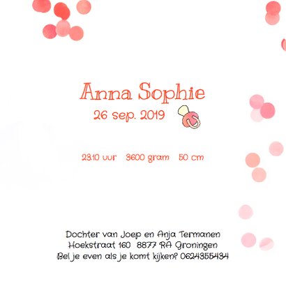 Geboortekaartje confetti speen meisje 3