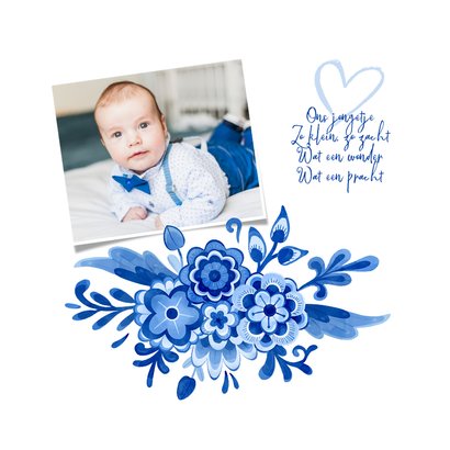 Geboortekaartje delfts blauw bloemen vintage unisex hollands 2