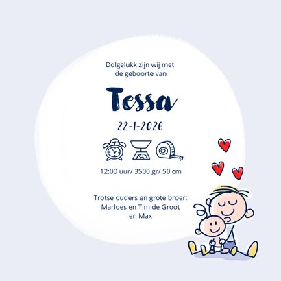 Geboortekaartje delfts blauw met grote broer gezin op fiets 3