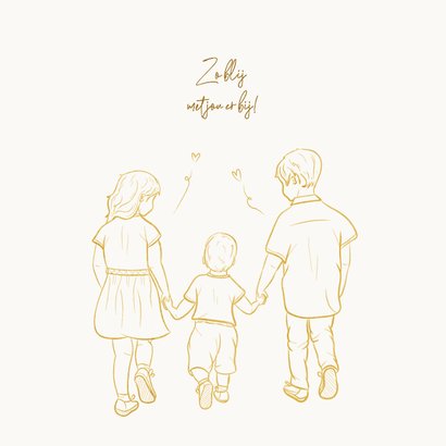 Geboortekaartje derde kindje jongen met gouden illustratie 2