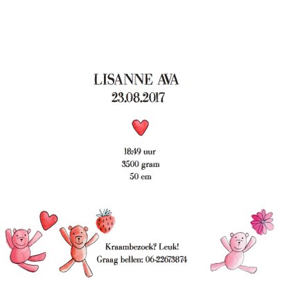 geboortekaartje dessin beren roze 3