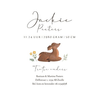 Geboortekaartje dieren hertjes bloemen vogel lief 3