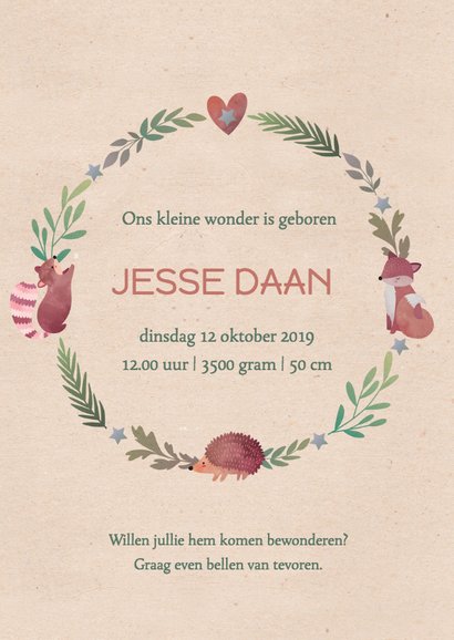 Geboortekaartje dierenkrans lief 3