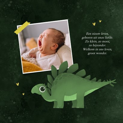 Geboortekaartje dino stegosaurus groen jungle goud 2