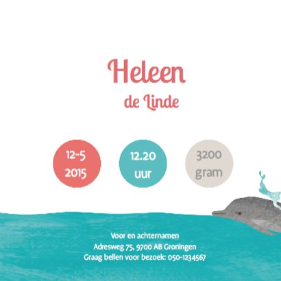 Geboortekaartje dolfijn 3