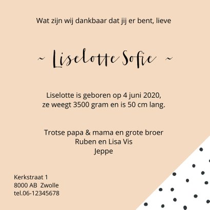 Geboortekaartje dots, aanpasbare kleur 3
