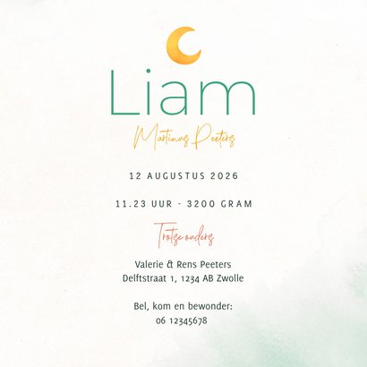 Geboortekaartje draakje waterverf sterren groen goud 3