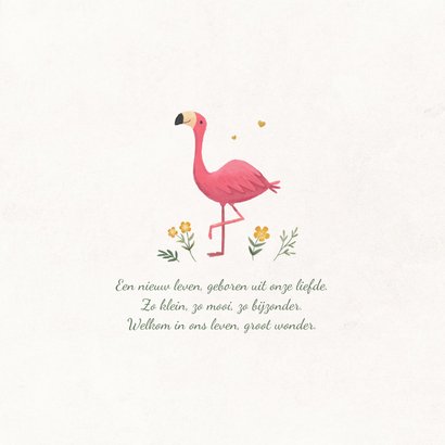 Geboortekaartje flamingo minimalistisch hartjes goud bloemen 2