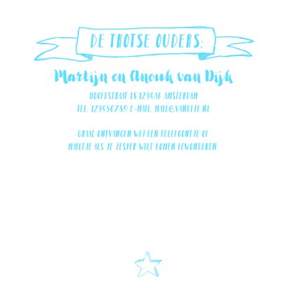 Geboortekaartje foto blauwe icoontjes handlettering 3