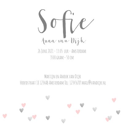 Geboortekaartje foto hartjes touwtje roze 3