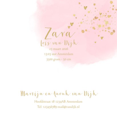 Geboortekaartje foto hartjes waterverf 3