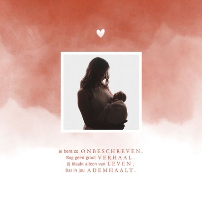 Geboortekaartje foto terra roze waterverf met hartje 2