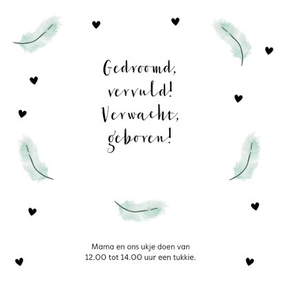 Geboortekaartje foto veertjes mintgroen 2