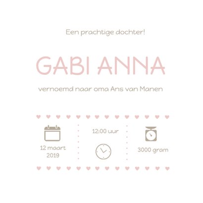 Geboortekaartje Gabi roze hart 3