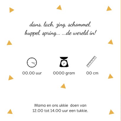 Geboortekaartje geometrisch okergeel driehoekjes 2