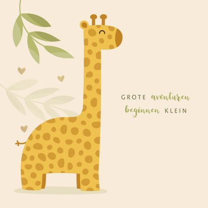 Geboortekaartje giraf botanisch met gouden hartjes 2