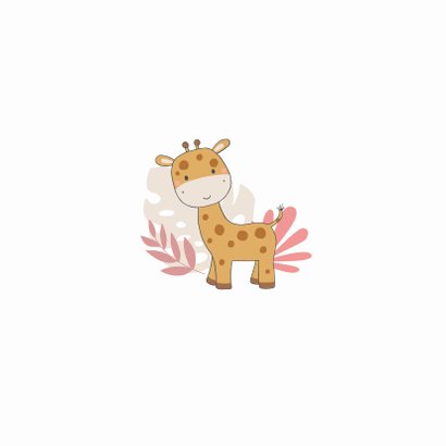 Geboortekaartje - Giraf met jungle bladeren meisje Achterkant