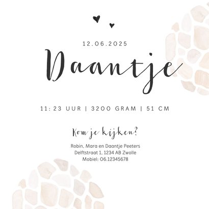 Geboortekaartje giraf patroon lief jongen meisje hartjes 3