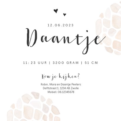 Geboortekaartje giraf patroon lief jongen meisje hartjes 3