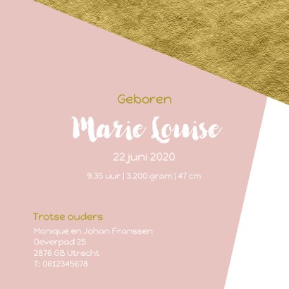 Geboortekaartje goud aanpasbare achtergrondkleur 3