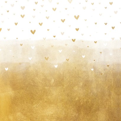 Geboortekaartje gouden achtergrond met hartjes Achterkant