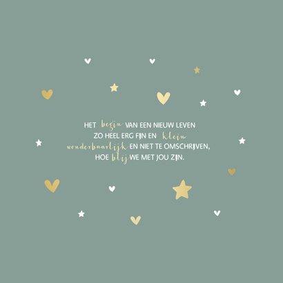 Geboortekaartje gouden hartjes en sterren aanpasbaar 2