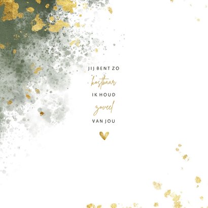Geboortekaartje gouden spetters met groene waterverf 2
