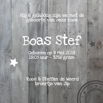 Geboortekaartje Grijs Hout 1LS3 3