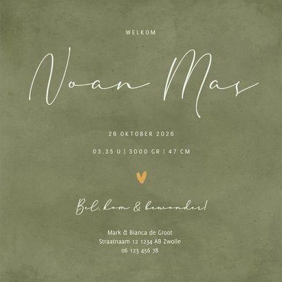 Geboortekaartje groen regenboog met goudfolie 3