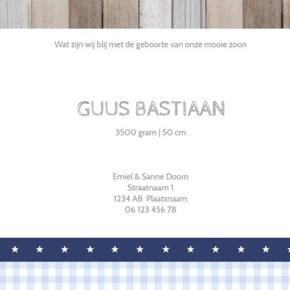 Geboortekaartje Guus hout labels 3