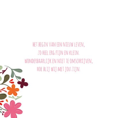 Geboortekaartje handgeschilderde bloemen op vierkant 2