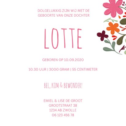 Geboortekaartje handgeschilderde bloemen op vierkant 3