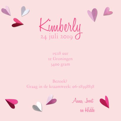 Geboortekaartje hart meisje confetti 3