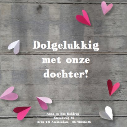 Geboortekaartje hart meisje hout 2