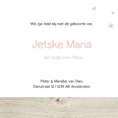 Geboortekaartje hartjes en hout 3