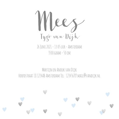 Geboortekaartje hartjes foto lichtblauw 3