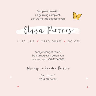 Geboortekaartje hartjes foto vlinder bloemen lief 3