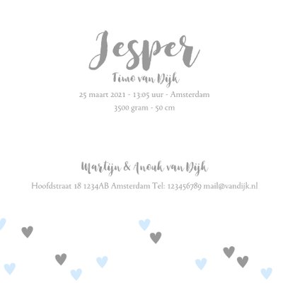Geboortekaartje hartjes label lief jongetje 3
