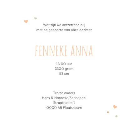 Geboortekaartje hartjes peach mint 3