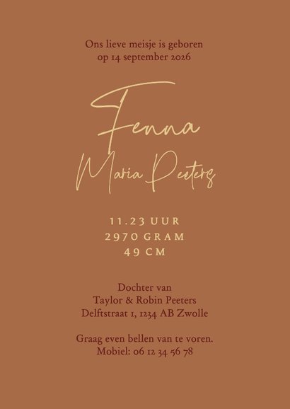 Geboortekaartje herfst bloemen klassiek stijlvol goud hartje 3