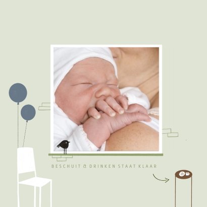 Geboortekaartje hip groen illustratie raamvisite baby 2
