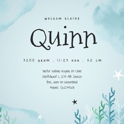 Geboortekaartje hip lief dieren orka zee oceaan  3