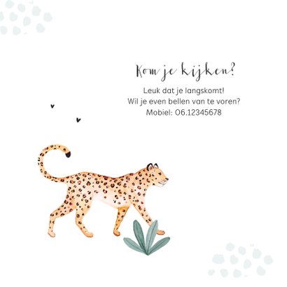 Geboortekaartje hip luipaard panter jungle waterverf hartjes 2