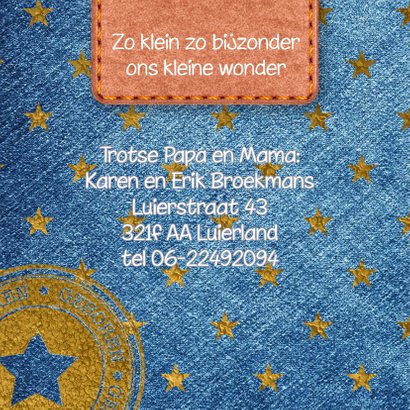 Geboortekaartje hip met jeans 2